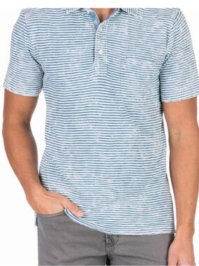NWT Faherty Salt Wash Indigo Stripe Short Sleeve Polo Shirt Men’s Size XS
